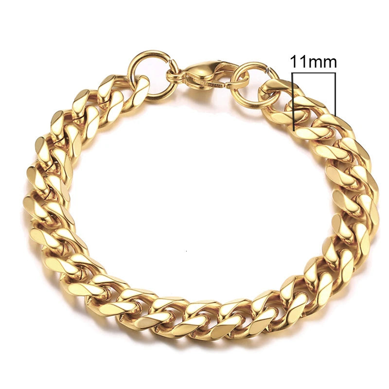 Gold Cuban link chain bracelet, 11mm width