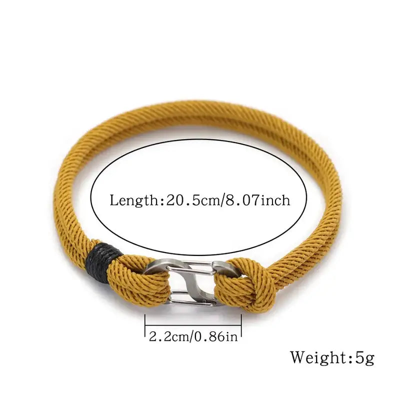 Diagram showing the 20.5cm length and clasp dimensions of a Milan cord bracelet