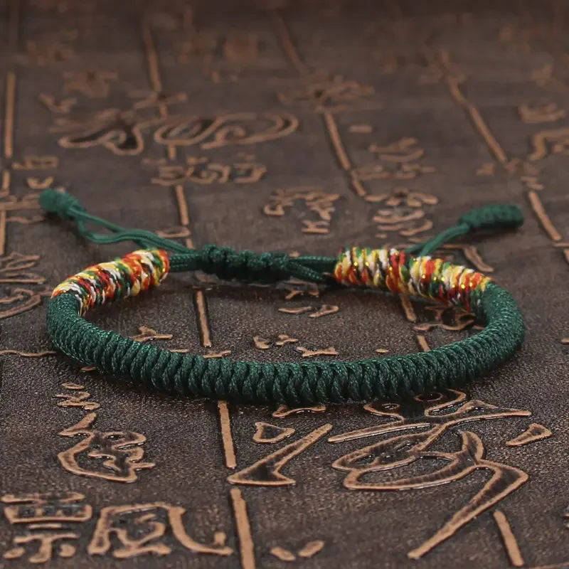 Men Bracelet Rope – Karma Adjustable Knot Bracelet in dark green