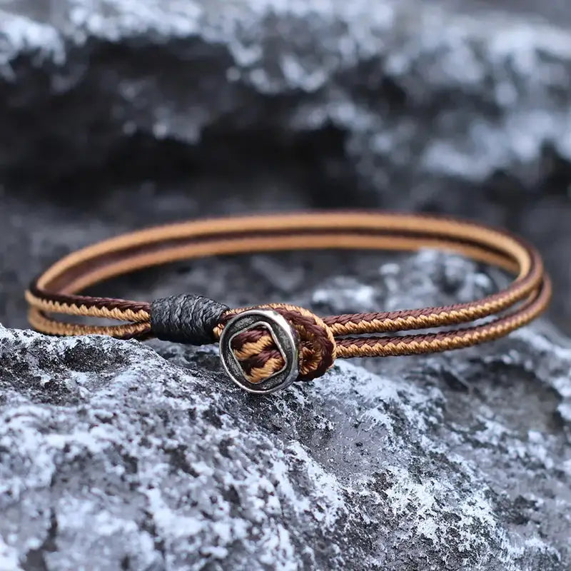 Men Bracelet Rope – Trail Two-Tone Cord Bracelet showing the 19.5cm length and 2.1g weight