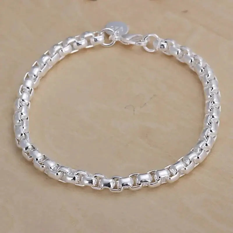925 sterling silver smooth rounded box-link rolo chain bracelet
