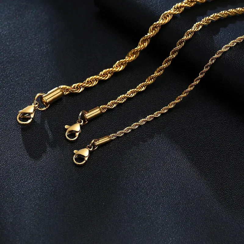 Close-up of gold twisted rope chain bracelet lobster clasps