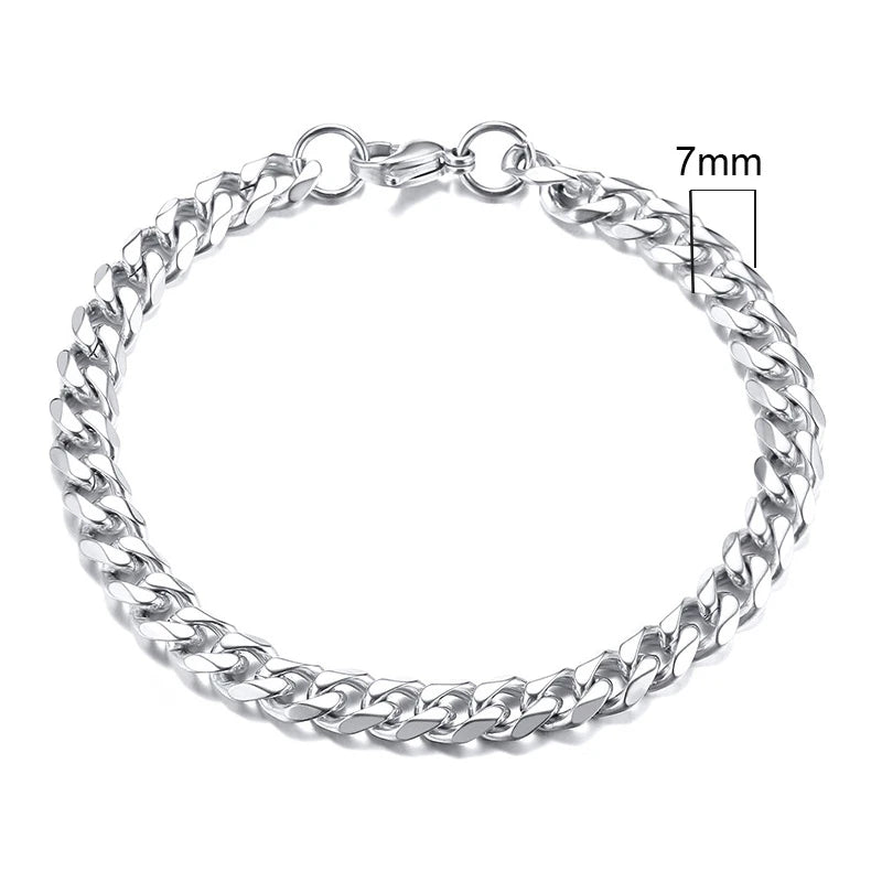 Silver Cuban link chain bracelet, 7mm width