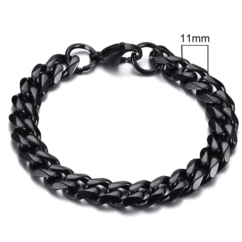 Silver Cuban link chain bracelet, 9mm width