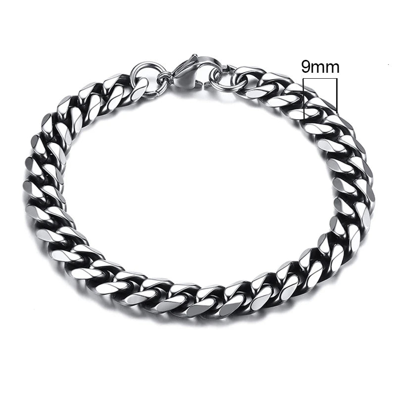 Vintage silver Cuban link chain bracelet, 9mm width