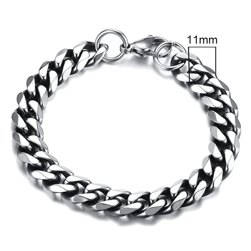 Vintage silver Cuban link chain bracelet, 11mm width