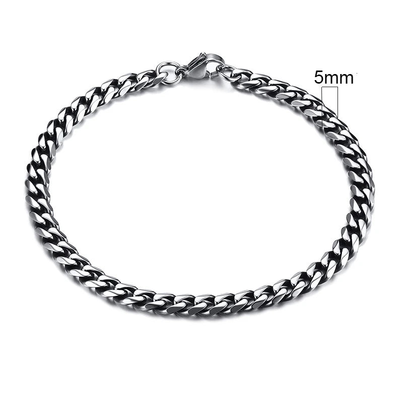 Vintage silver Cuban link chain bracelet, 5mm width