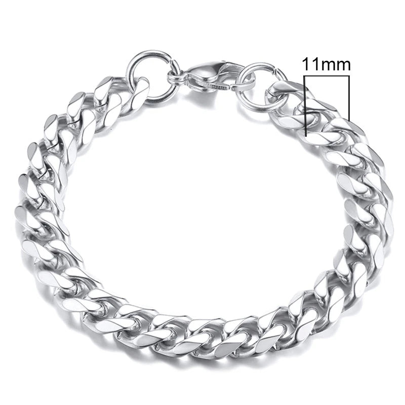 Silver Cuban link chain bracelet, 11mm width