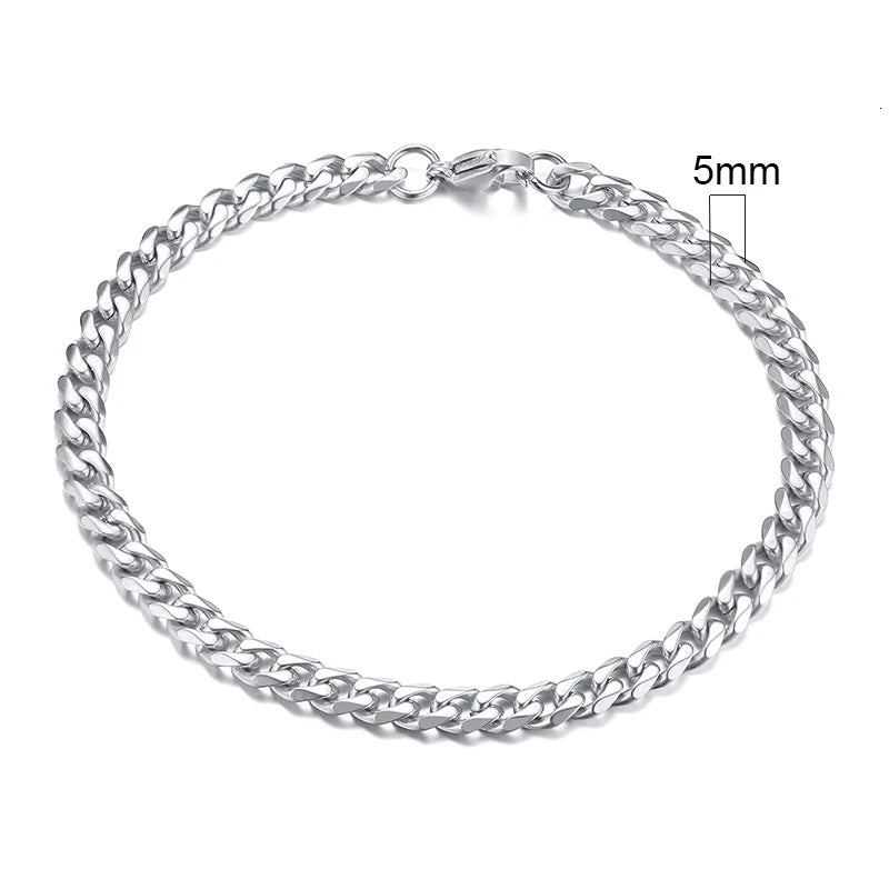 Silver Cuban link chain bracelet, 5mm width