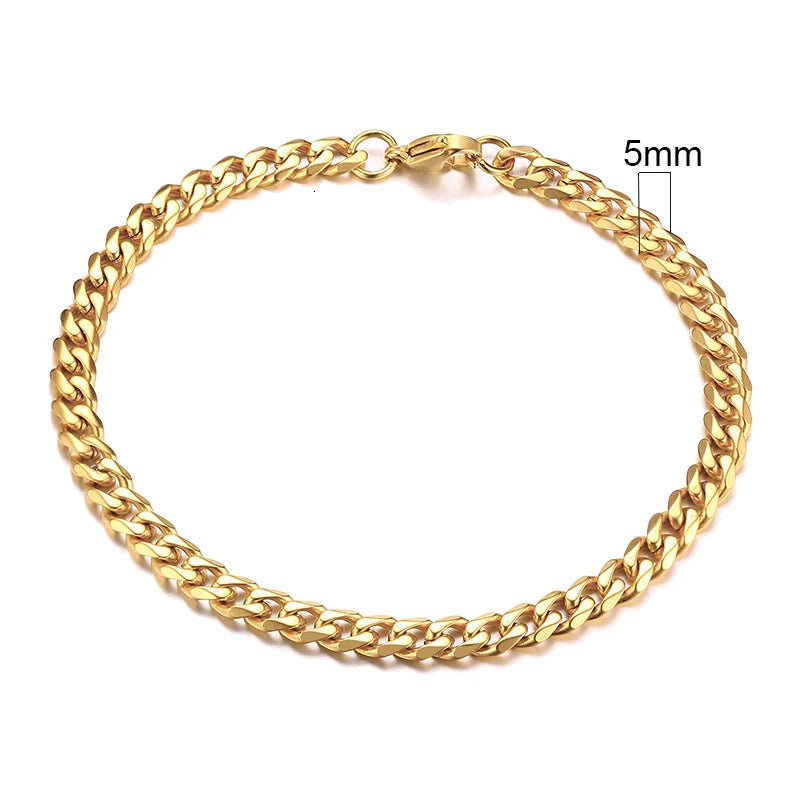 Gold Cuban link chain bracelet, 5mm width