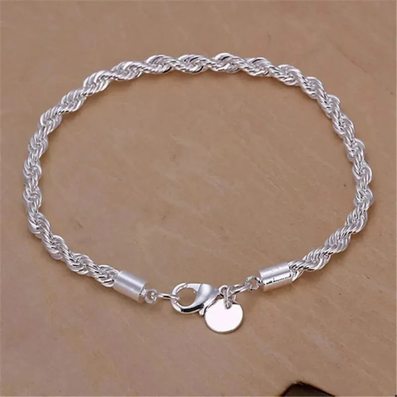Men's Bracelet Silver with a lightweight rope chain design for everyday comfort and style.