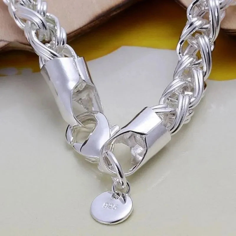 Men's Bracelet Silver with a classic 925 sterling silver wheat chain design for everyday elegance and timeless style.