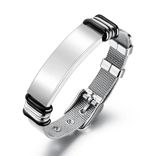 Customised Men's Bracelet – Apex Mesh ID Bracelet in the Silver finish with a polished mesh strap.