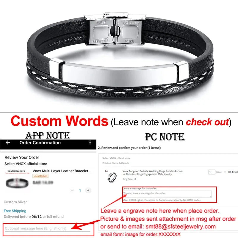 Crest leather bracelet with blank silver ID plate