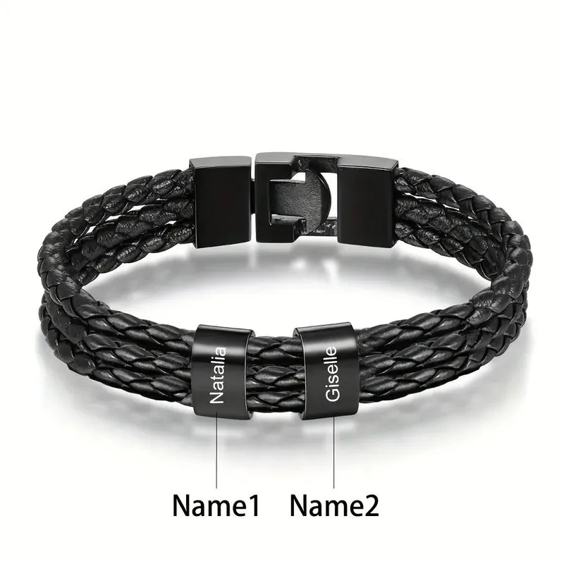 Customised Men's Bracelet – Heritage Family Names Bracelet with two engraved name beads, the 2 Names option.