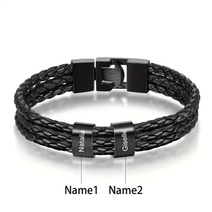 Customised Men's Bracelet – Heritage Family Names Bracelet with two engraved name beads, the 2 Names option.