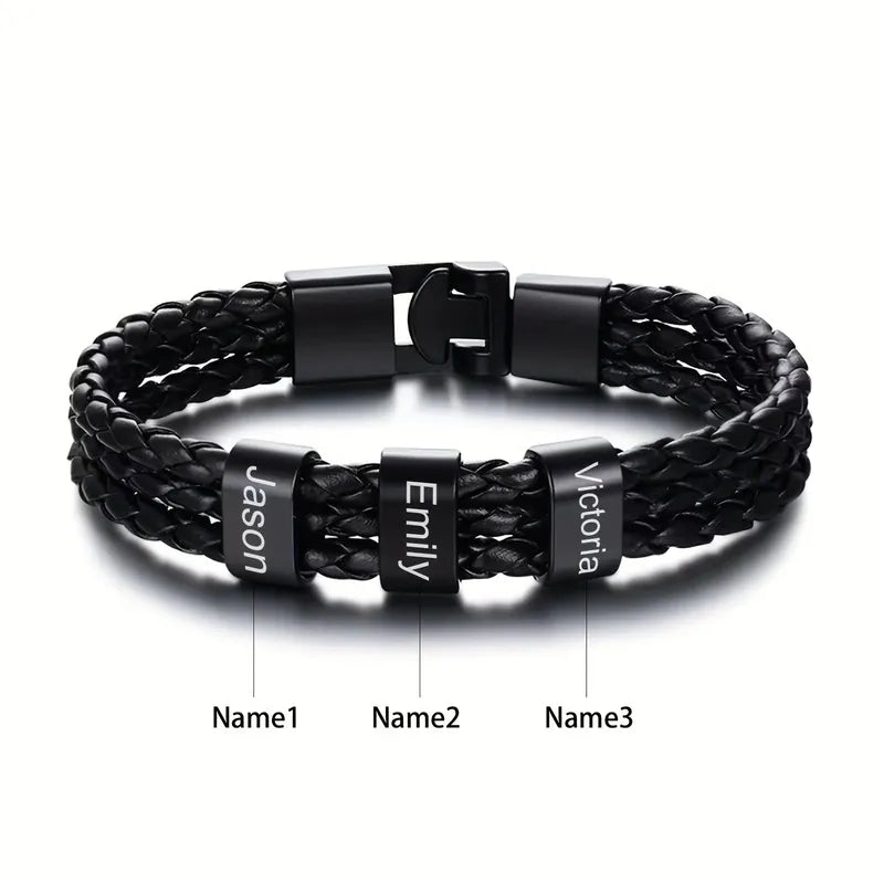 Customised Men's Bracelet – Heritage Family Names Bracelet with three engraved name beads, the 3 Names option.