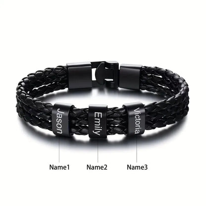 Customised Men's Bracelet – Heritage Family Names Bracelet with three engraved name beads, the 3 Names option.