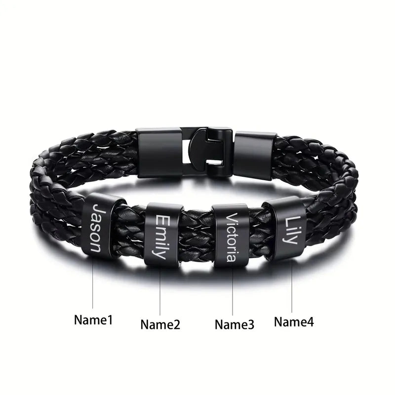 Customised Men's Bracelet – Heritage Family Names Bracelet with four engraved name beads, the 4 Names option.