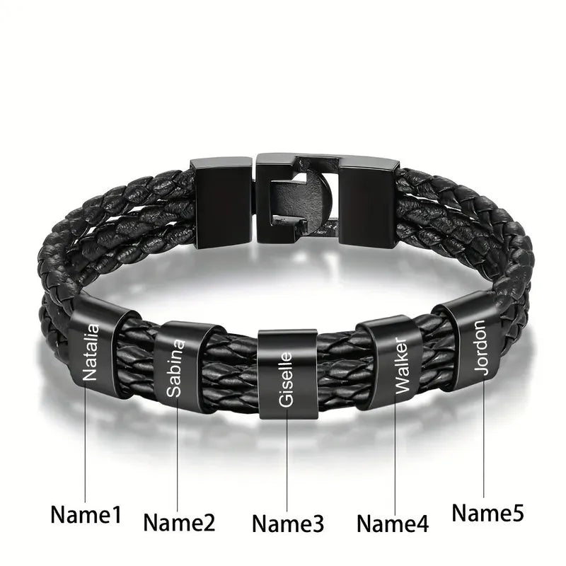 Customised Men's Bracelet – Heritage Family Names Bracelet with five engraved name beads, the 5 Names option.