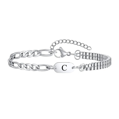 Insignia initial bracelet with letter C engraved ID tag