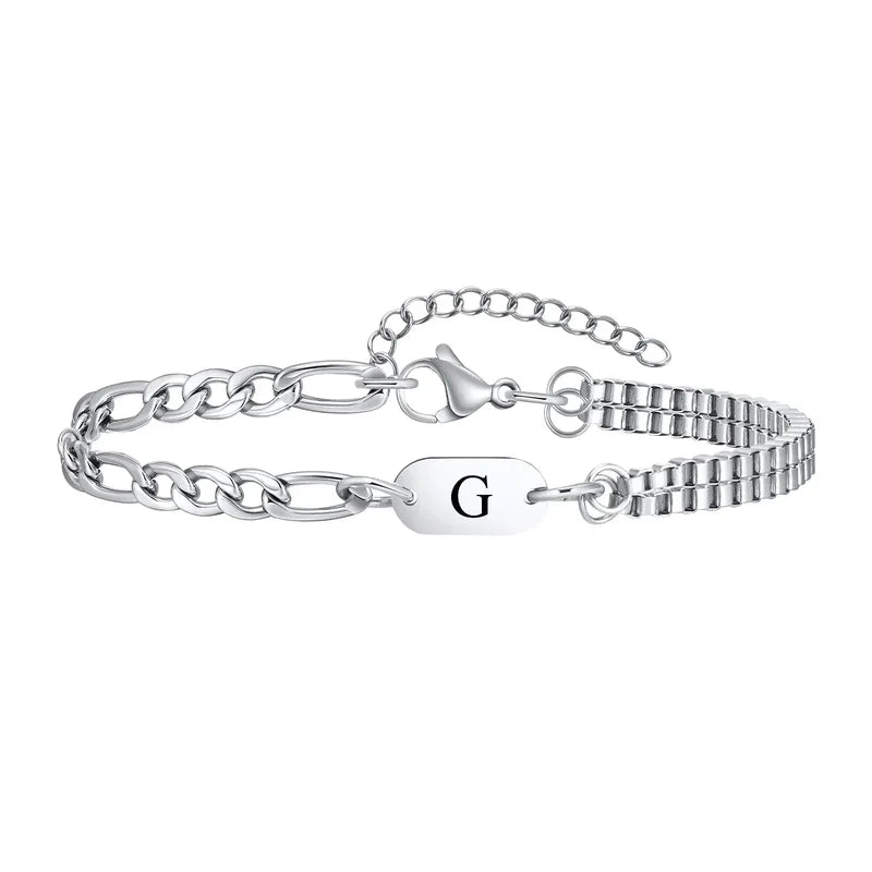 Insignia initial bracelet with letter G engraved ID tag
