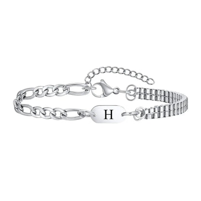 Insignia initial bracelet with letter H engraved ID tag