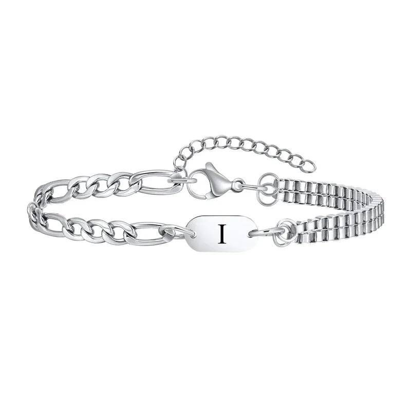Insignia initial bracelet with letter I engraved ID tag