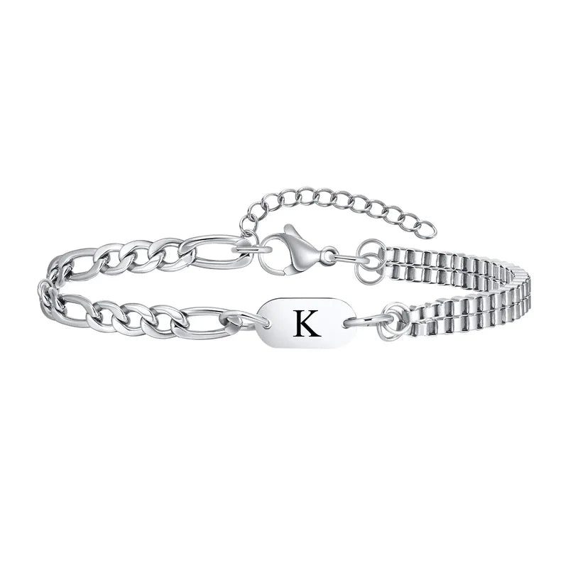 Insignia initial bracelet with letter K engraved ID tag