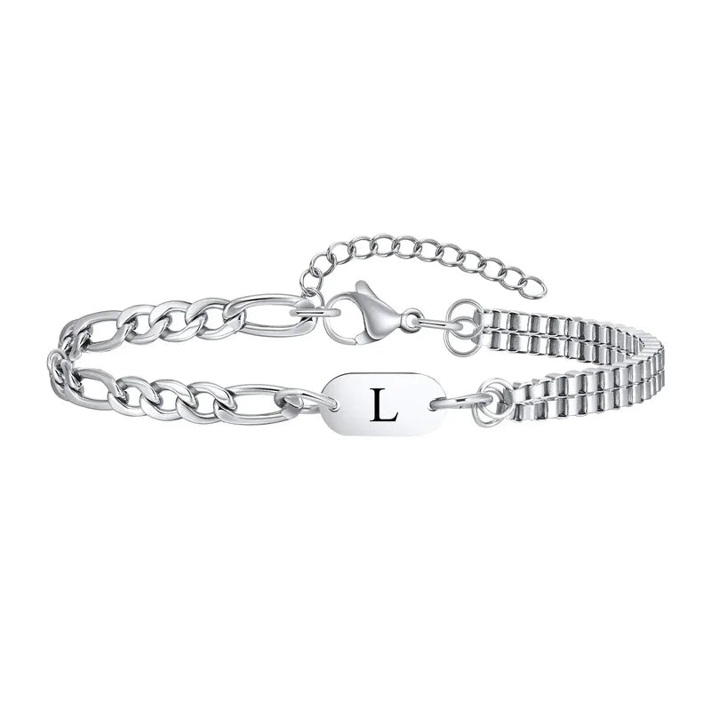 Insignia initial bracelet with letter L engraved ID tag