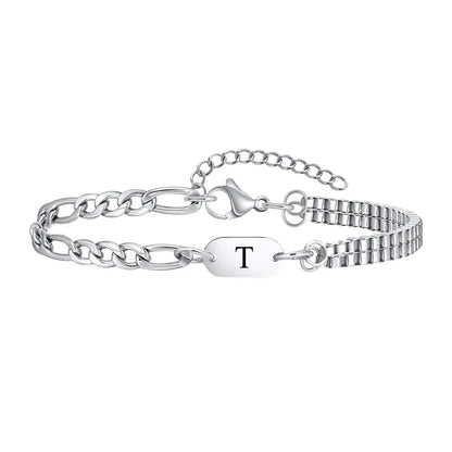 Insignia initial bracelet with letter T engraved ID tag