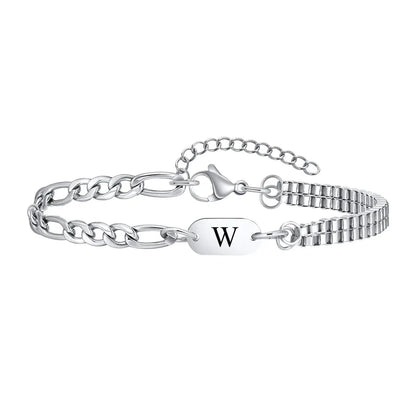 Insignia initial bracelet with letter W engraved ID tag