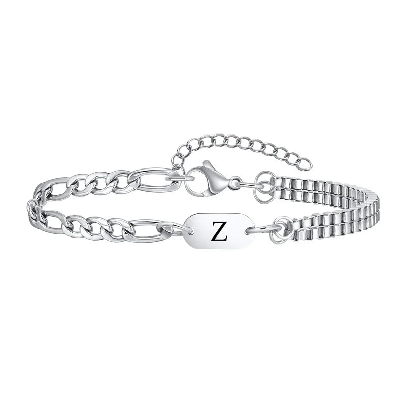 Insignia initial bracelet with letter Z engraved ID tag