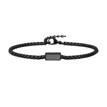 Customised Men's Bracelet – Kinship Box Chain Bracelet in the Black finish with a blank engravable tab.