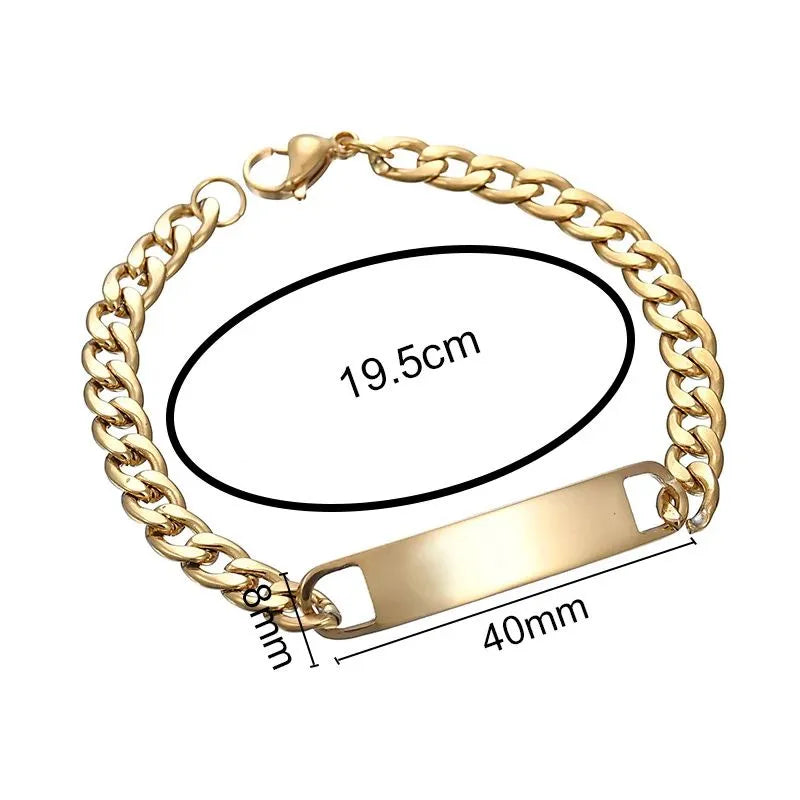 Customised Men's Bracelet featuring a polished gold ID plate ready for custom engraving.