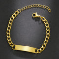 Customised Men's Bracelet with classic gold Cuban chain and engraved nameplate.