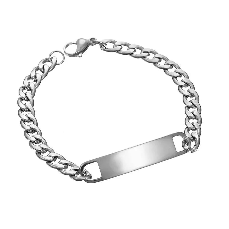 Gold stainless steel personalised bracelet with custom name or date engraving.