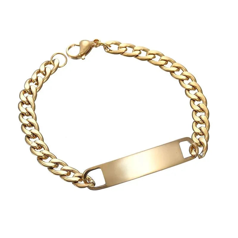 Custom engraved men's bracelet with premium gold Cuban link bracelet design.
