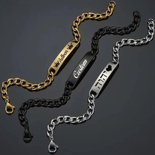 Customised Men's Bracelet – Legacy Nameplate Bracelet crafted from premium gold stainless steel.