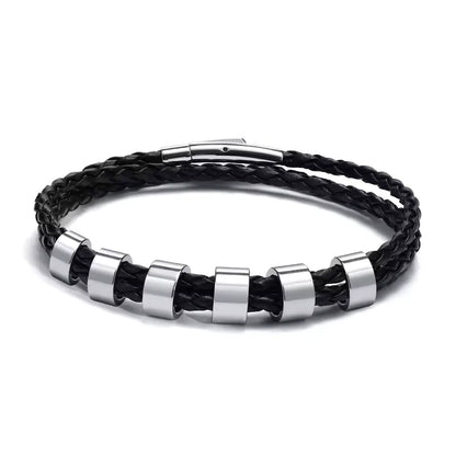 Lineage bracelet with six blank stainless steel beads, ready for engraving