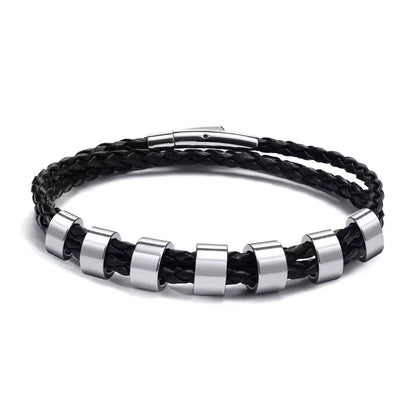 Lineage bracelet with seven blank stainless steel beads, ready for engraving