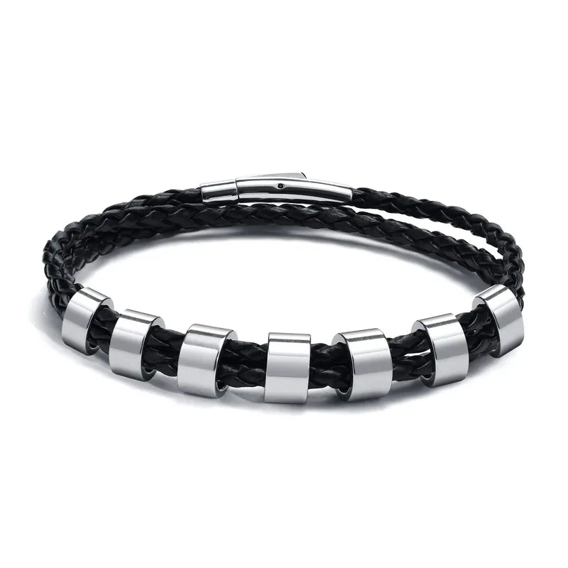Lineage bracelet with seven blank stainless steel beads, ready for engraving