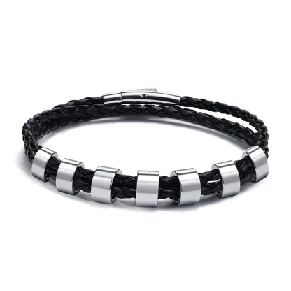 Lineage bracelet with seven blank stainless steel beads, ready for engraving