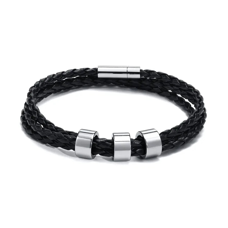 Lineage bracelet with three blank stainless steel beads, ready for engraving