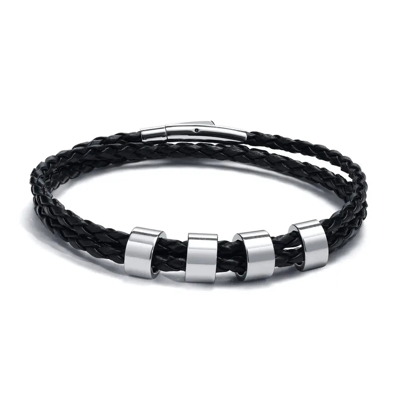Lineage bracelet with four blank stainless steel beads, ready for engraving