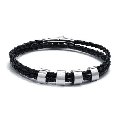 Lineage bracelet with four blank stainless steel beads, ready for engraving