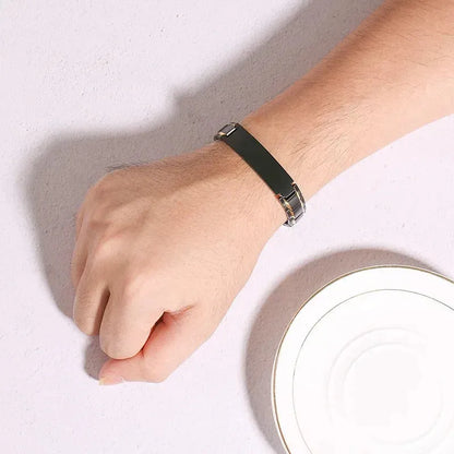 Man wearing the Customised Men's Bracelet – Marshal Line Watch-Band Bracelet in the Gold Line Black finish.