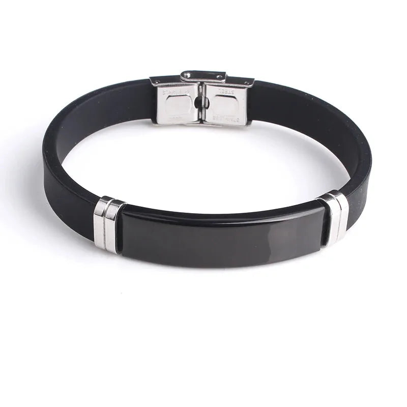 Onyx silicone bracelet with blank black stainless steel ID plate