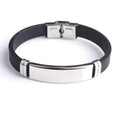 Onyx silicone bracelet with blank silver stainless steel ID plate