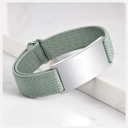 Pulse elastic ID bracelet in sage green with silver-finish plate